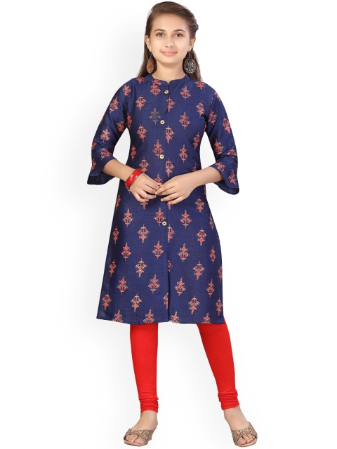 

Aarika Girls Blue Ethnic Motifs Printed Bell Sleeves Kurta