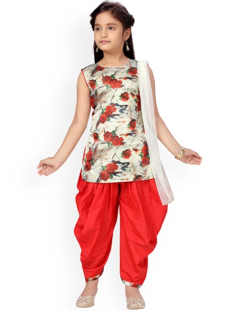 

Aarika Girls Floral Printed Pure Cotton Kurta with Patiala & With Dupatta, White
