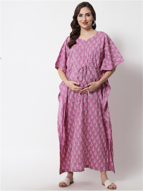 

Aujjessa Mauve Ethnic Motifs Maternity And Feeding Cotton Maxi Dress