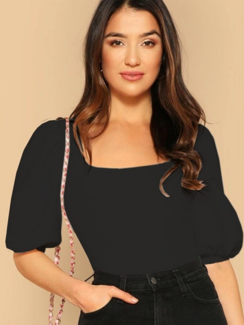 

Dream Beauty Fashion Women Black Solid Puff Sleeves Top