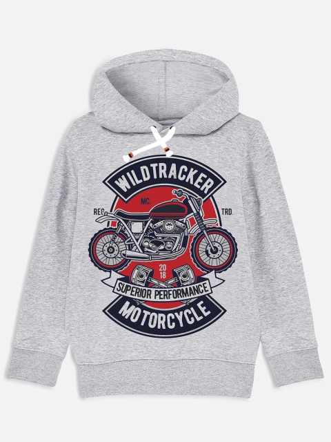 

Trampoline Boys Grey Cotton Printed Hooded Sweatshirt