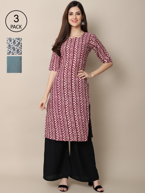 

Ethnic basket Women Pack of 3 Crepe Kurta, Red