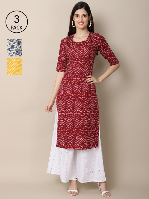 

Ethnic Basket Pack of 3 Stylish Women's Crepe Printed Straight Kurta, Maroon