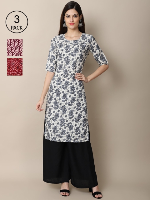 

Ethnic basket Women Pack Of 3 Ethnic Motifs Printed Crepe Kurta, Maroon