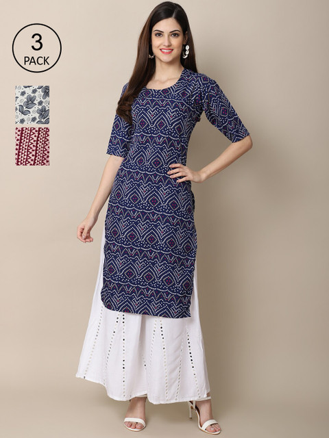 

Ethnic basket Women Pack of 3 Crepe Kurta, Blue