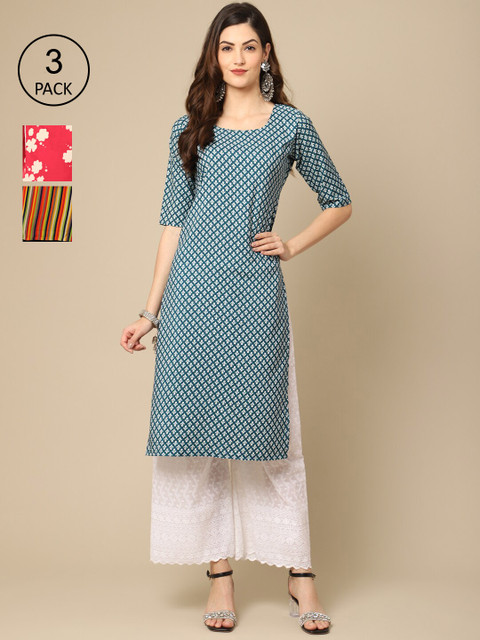 

Ethnic basket Women Multicoloured 3 Floral Printed Crepe Kurta, Multi