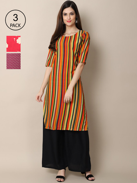 

Ethnic basket Women Multicoloured Geometric Mirror Work Block Print Crepe Kurta, Multi