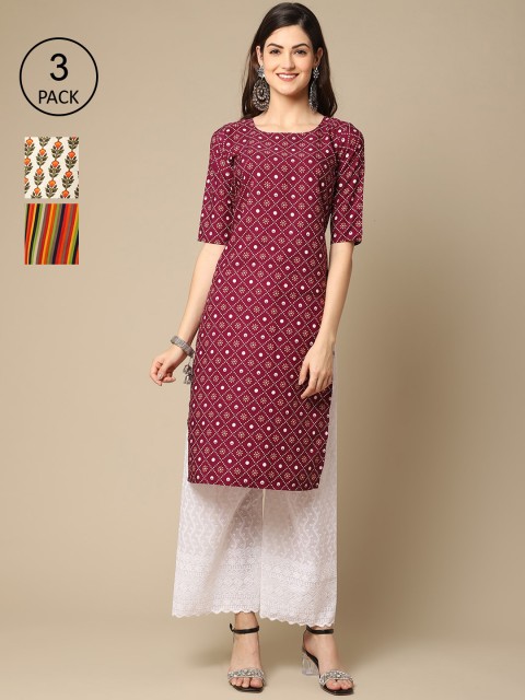 

Ethnic basket Women Multicoloured 3 Geometric Printed Crepe Kurta, Multi