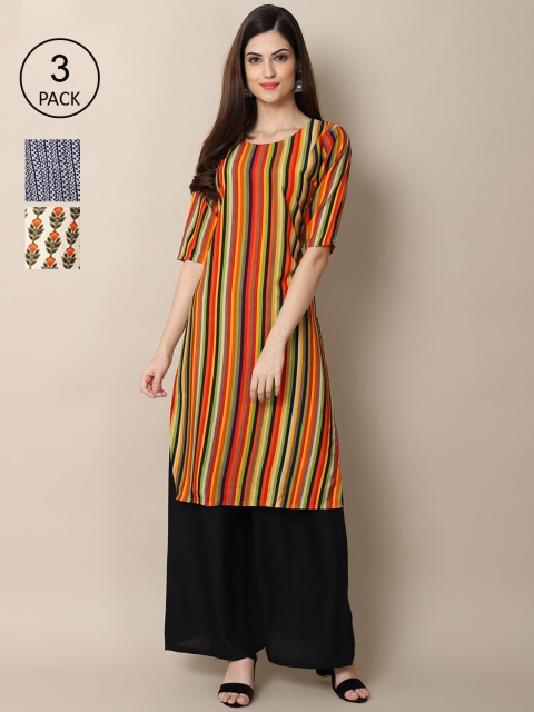 

Ethnic Basket Pack of 3 Stylish Women's Crepe Printed Straight Kurta, Multi