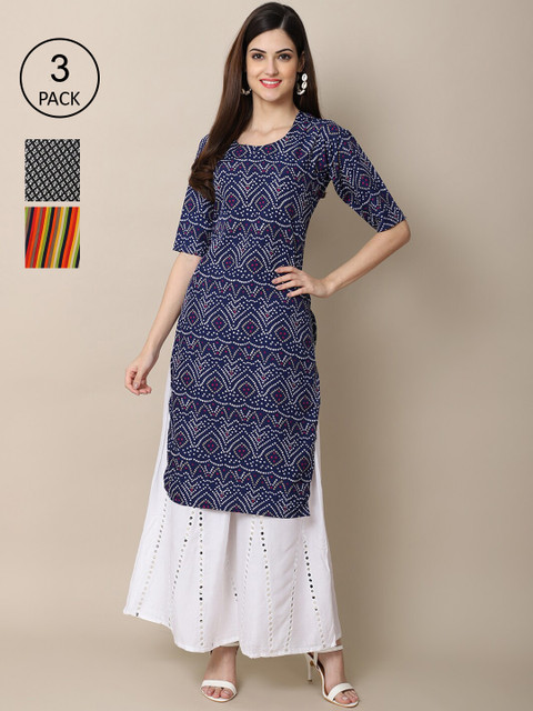 

Ethnic basket Women Blue & Black Ethnic Motifs Printed Block Print Crepe Kurta