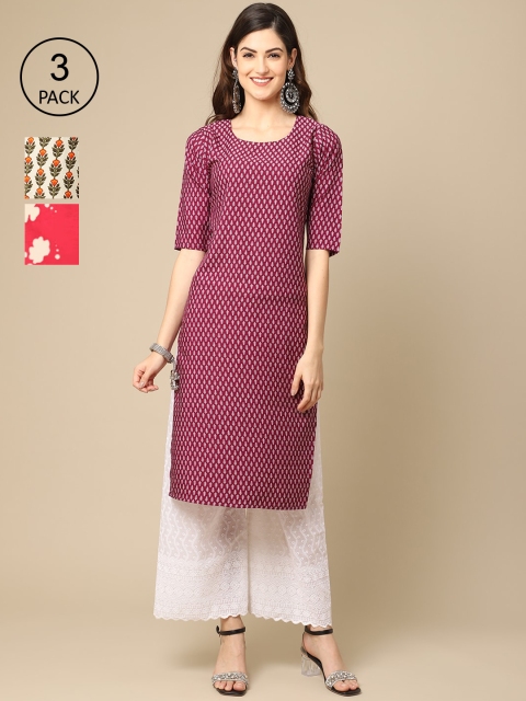 

Ethnic basket Women Pack of 3 Printed Crepe Kurta, Multi