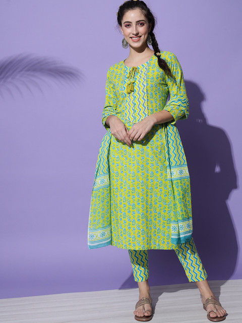 

Sitaram Designer Women Green Yoke Thread Work Pure Cotton Kurta with Trousers & Dupatta
