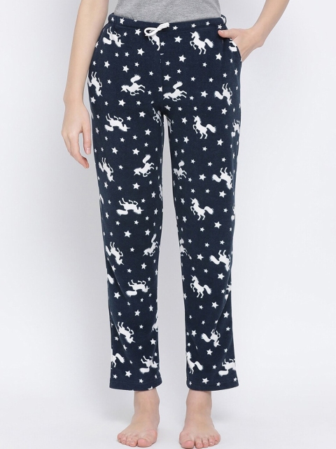 

Kanvin Women Navy Blue Unicorn Print Mid Rise Lounge Pant