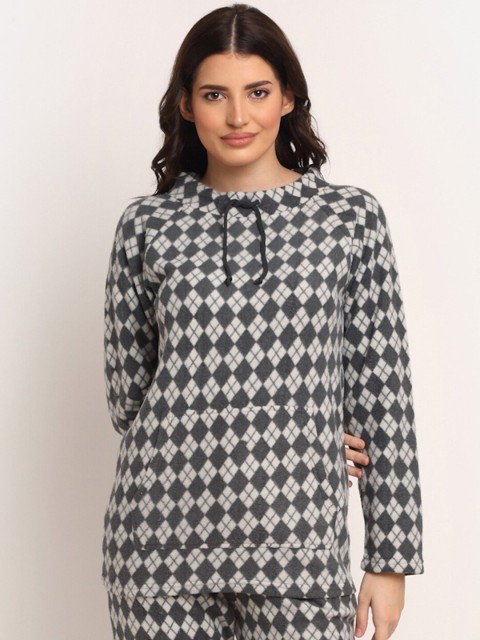 

Kanvin Women Grey Printed Checked Night suit