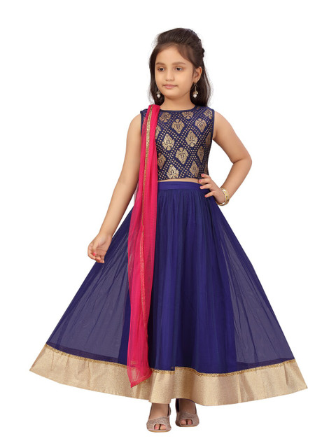 

Aarika Girls Navy Blue & Pink Ready to Wear Lehenga & Blouse With Dupatta