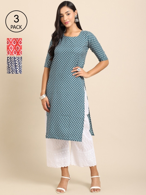 

Ethnic basket Women Multicoloured 3 Geometric Printed Crepe Kurta, Multi