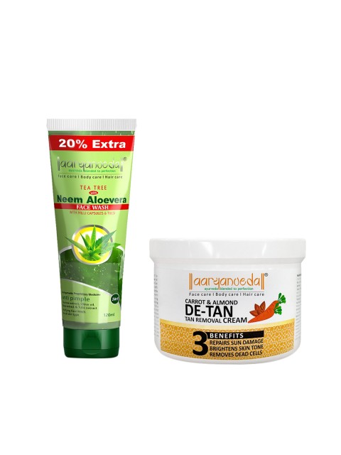 

Aryanveda Set Of 2 Tea Tree Face Wash With Neem & Aloe vera Extracts, 120ml & Detan Face Massage Cream 200g, Multi