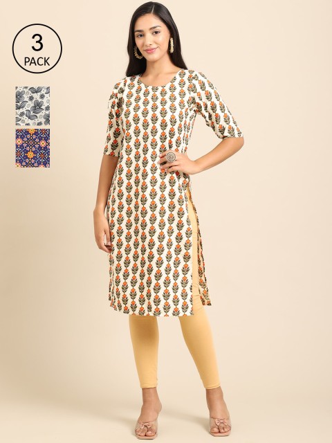 

Ethnic basket Women Pack of 3 Ethnic Motifs Printed Crepe Kurta, Grey
