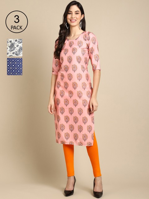 

Ethnic basket Women Pack of 3 Printed Crepe Kurta, Multi