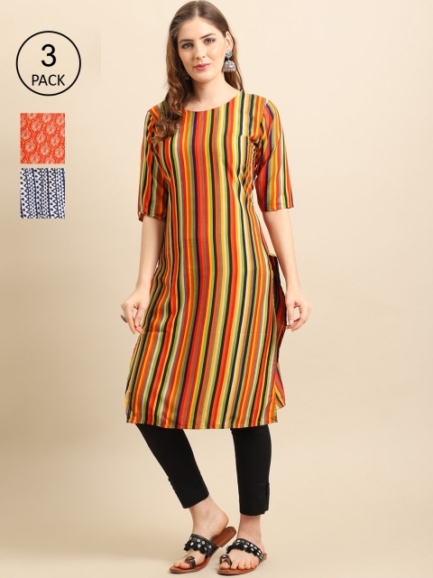 

Ethnic Basket Stylish Women's Crepe Printed Straight Kurta (Pack of 3), Multi