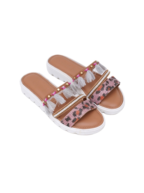 

Sole House Women Brown Printed Ethnic Open Toe Flats With Tassels
