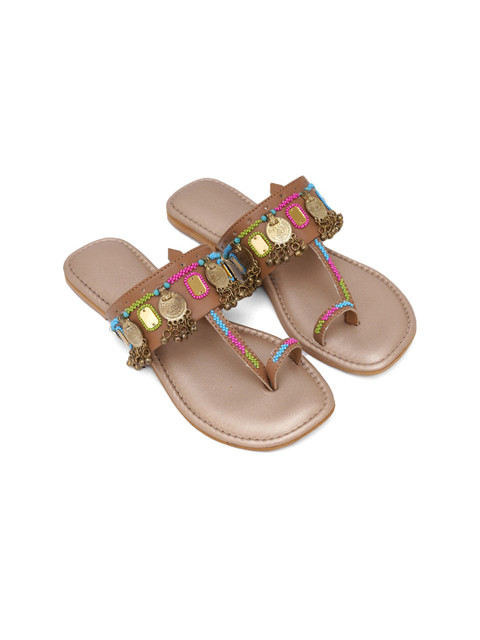 

Sole House Women Gold-Toned Ethnic Embellished One Toe Flats