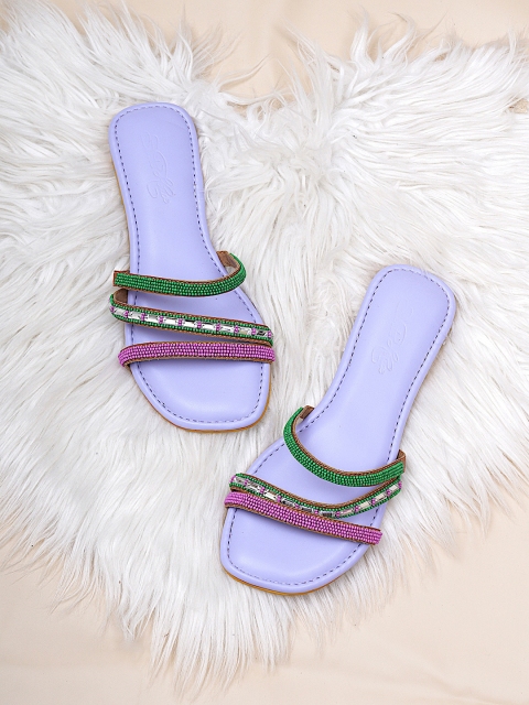 

Sole House Women Purple Embellished Party Open Toe Flats