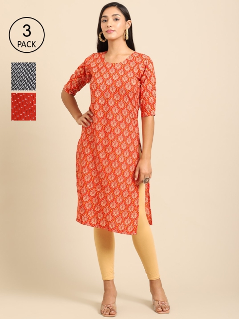 

Ethnic basket Women Pack Of 3 Printed Crepe Kurta, Orange