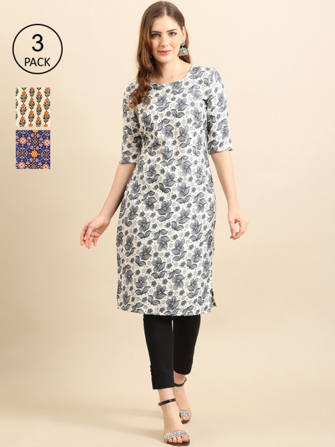 

Ethnic basket Women Multicoloured Paisley Printed Keyhole Neck Mirror Work Block Print Crepe Kurta, Multi