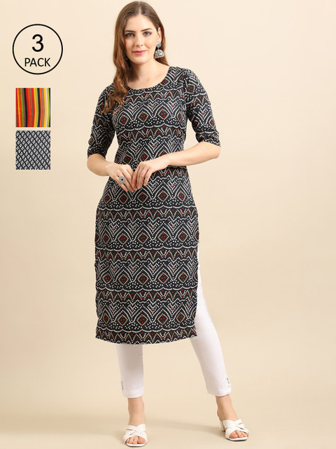 

Ethnic basket Women Pack of 3 Crepe Kurta, Black