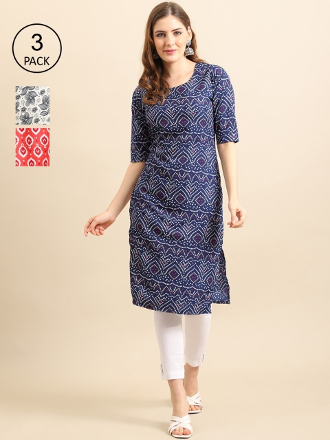 

Ethnic basket Women Pack Of 3 Printed Crepe Kurta, Blue