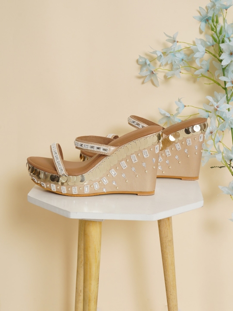

Sole House Women Gold-Toned Embellished Wedges