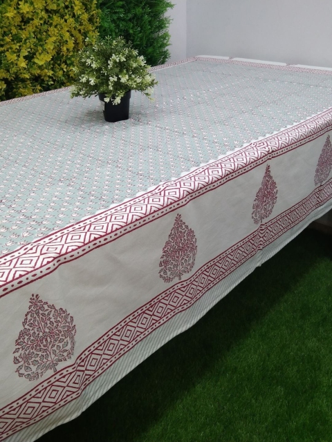 

urban village Red & Green Block-Printed Pure Cotton 8 Seater Table Cover