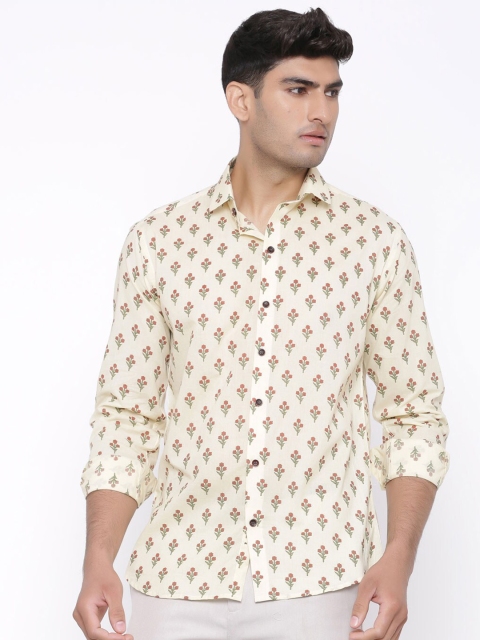 

Tistabene Men Yellow Comfort Regular Fit Floral Printed Cotton Casual Shirt