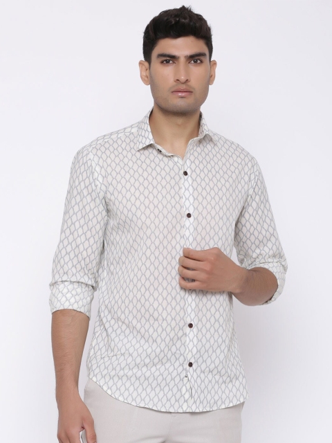 

Tistabene Men White Comfort Printed Cotton Casual Shirt