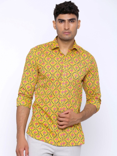 

Tistabene Men Yellow Comfort Floral Printed Cotton Casual Shirt