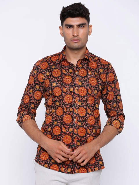 

Tistabene Men Black & Orange Comfort Floral Printed Casual Shirt
