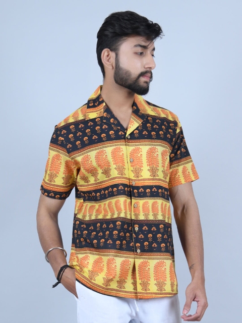 

Tistabene Men Yellow Comfort Floral Printed Cotton Casual Shirt