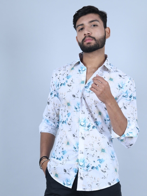 

Tistabene Men Blue Comfort Regular Fit Floral Printed Cotton Casual Shirt