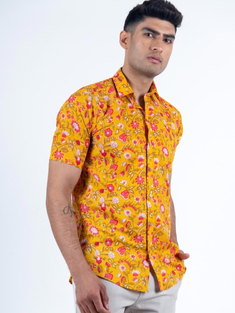 

Tistabene Men Yellow Comfort Floral Printed Cotton Casual Shirt