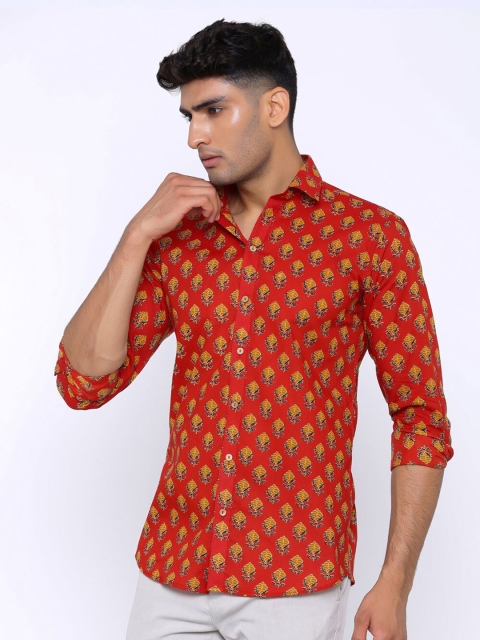 

Tistabene Men Red Comfort Floral Printed Cotton Casual Shirt