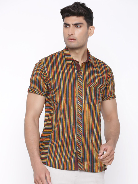 

Tistabene Men Maroon Comfort Striped Casual Cotton Shirt