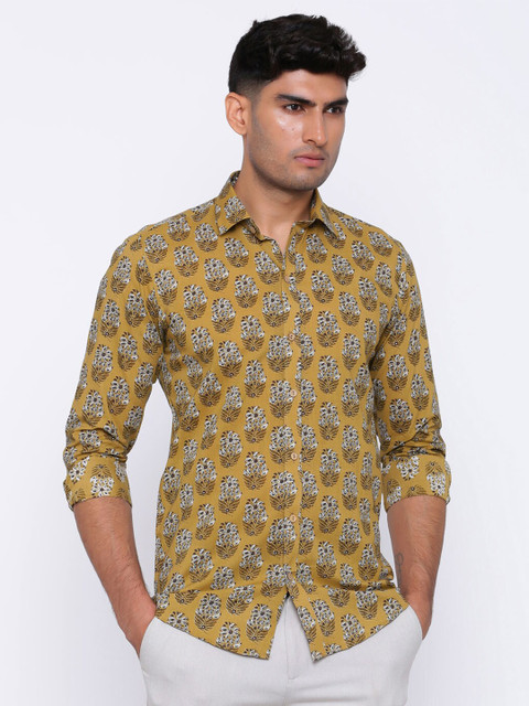 

Tistabene Men Yellow Comfort Floral Printed Casual Cotton Shirt
