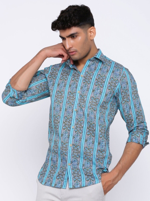 

Tistabene Men Blue Comfort Striped Casual Cotton Shirt