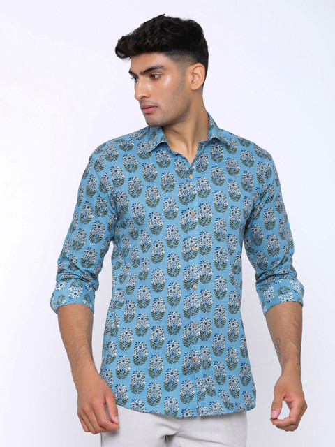 

Tistabene Men Blue Comfort Floral Printed Casual Cotton Shirt
