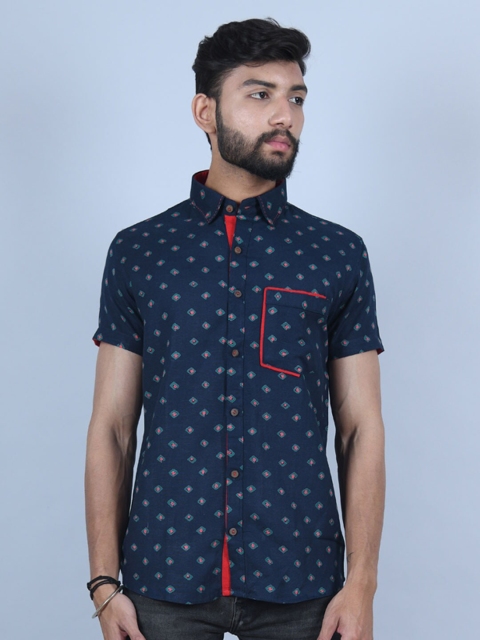 

Tistabene Men Blue Comfort Printed Casual Cotton Shirt