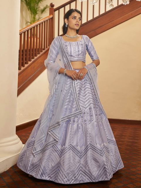 

ODETTE Lavender Embellished Semi-Stitched Lehenga & Unstitched Blouse With Dupatta