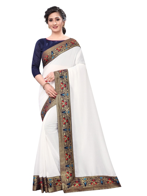 

B4ME COM White & Gold-Toned Zari Silk Cotton Fusion Mysore Silk Saree