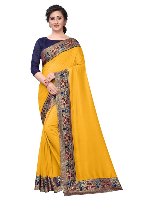 

B4ME COM Yellow & Gold-Toned Ethnic Motifs Silk Cotton Fusion Mysore Silk Saree
