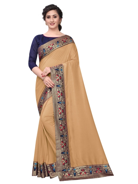 

B4ME COM Brown & Blue Zari Silk Cotton Fusion Mysore Silk Saree